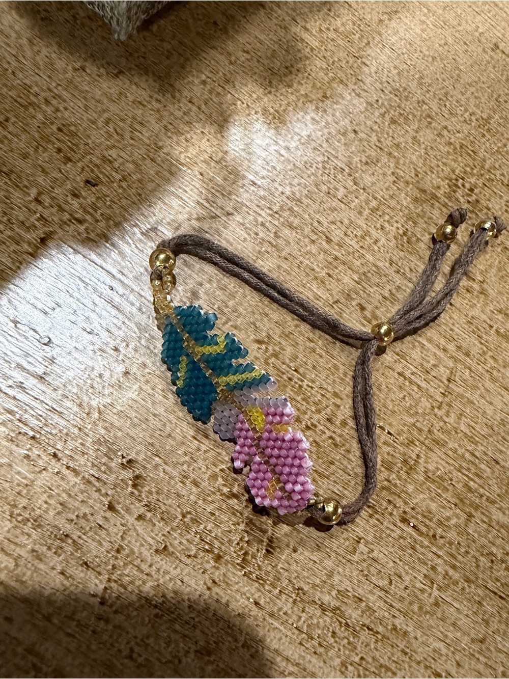 Noonday Collection Pink & Teal Beaded Feather Bracelet